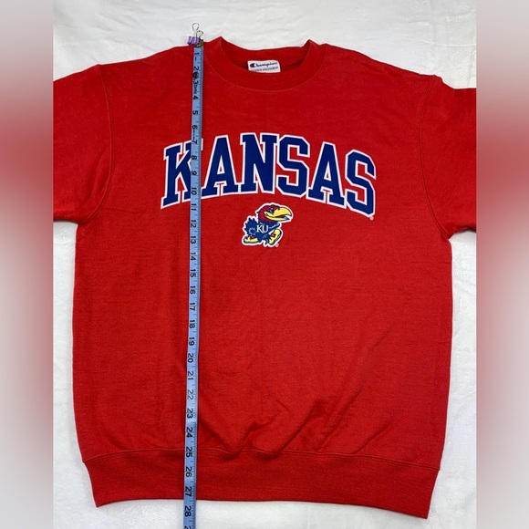 Champion Kansas Jayhawks Red Arch Mascot Long Sleeve Crew Sweatshirt, Medium - Picture 5 of 5